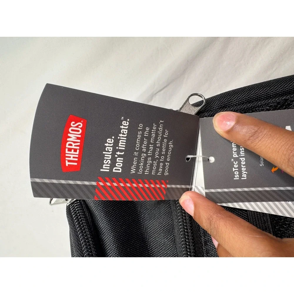 Thermos Insulated Lunch Lugger Black Soft Cooler Bag Front Pocket Strap